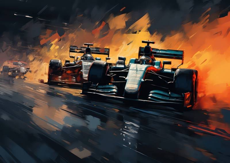 Painted style racing cars on the race track