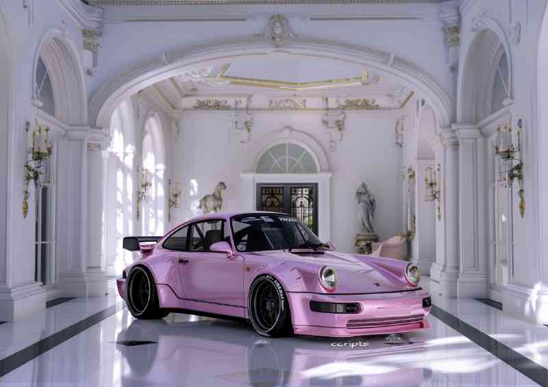 Porsche 964 with pink paint and black wheels