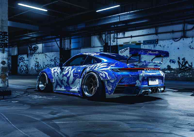 Porsche blue and white Graffiti setting