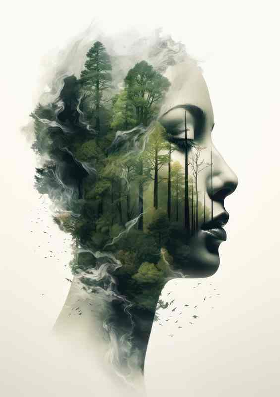 Beautiful Duality of a woman and the forest