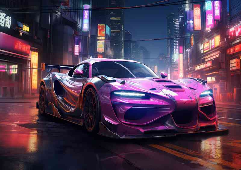 Purple futuristic neon street car