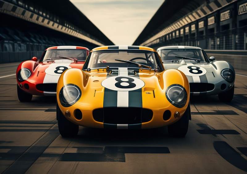 Race day yellow red and sliver cars on the track