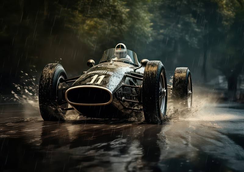 Racing in the rain in a classic sports car