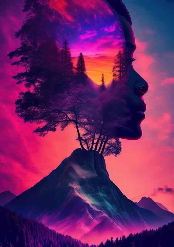 Creative trees and mountains exposure in the background
