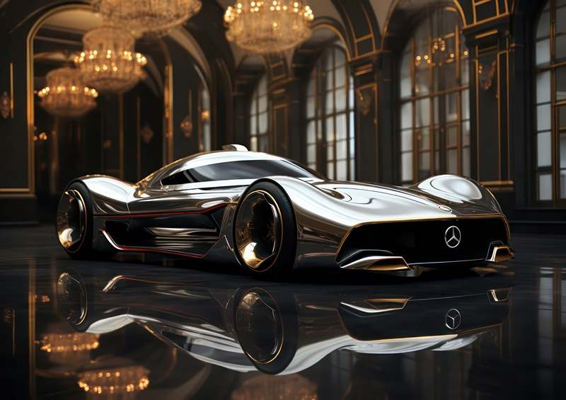 Silver concept car into the future