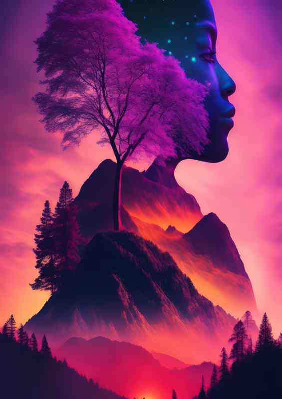 Creative trees and mountains in the background