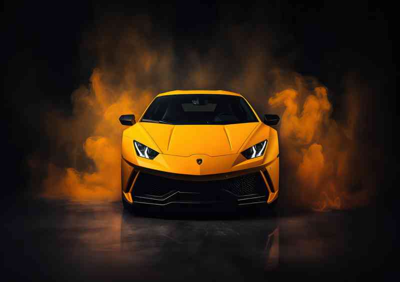 Yellow Lamborghini misty smoke