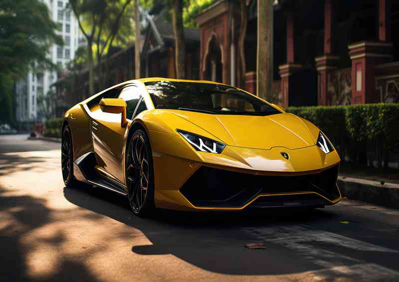 Yellow Lamborghini sports on the road