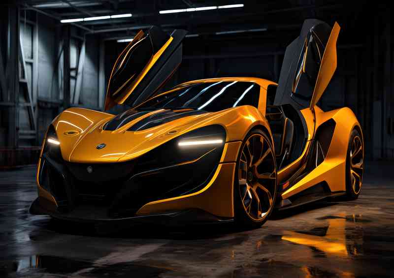 Yellow super car with gulf wing doors