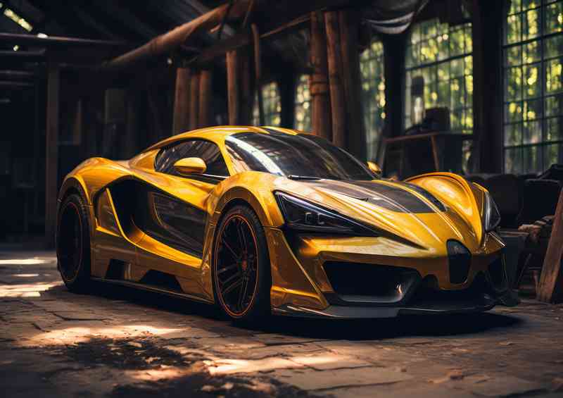 Yellow super sports car with black stripes