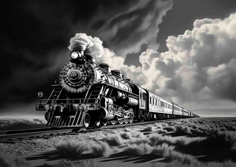 Stram Train in black and white | Metal Poster