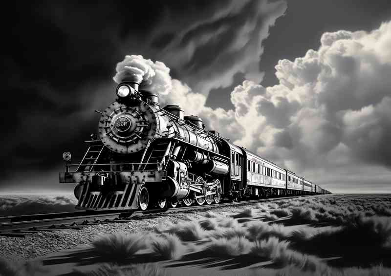 Stram Train in black and white