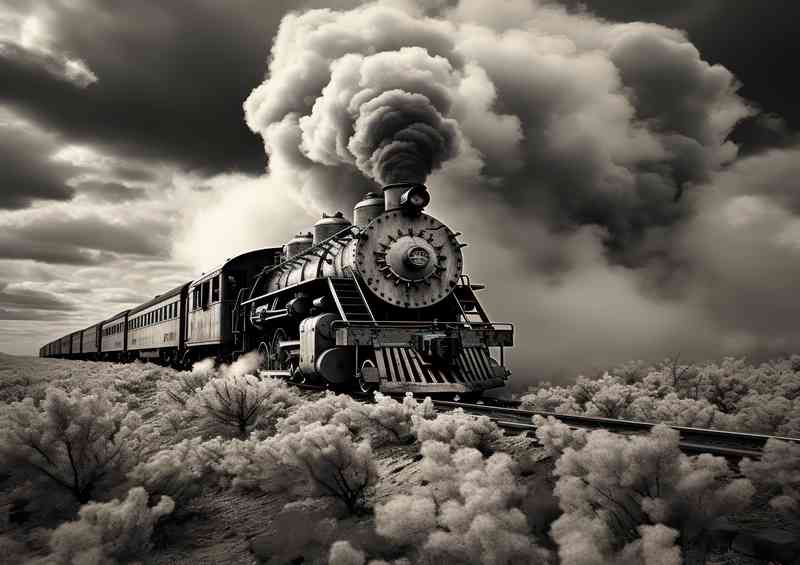 Train with smoke coming out of it and steam