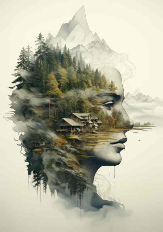 Enigmatic Elegance Double Exposure Forest Beauty
