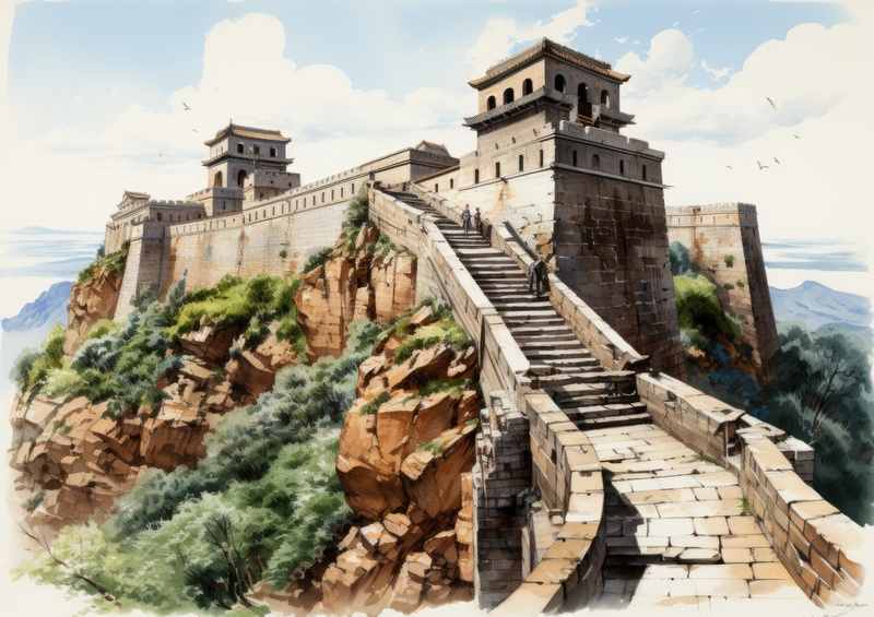 Painted style of the great wall of china steps