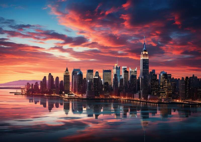 Empire State Building with purple and pink skys