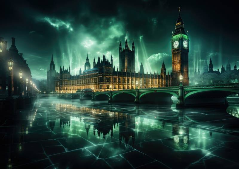 Night Vision with Big Ben and neon colours | Metal Poster