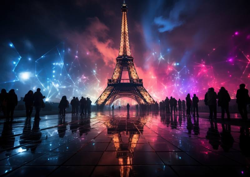 Paris with blue and purple sky