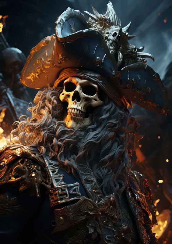 The old pirate skull sails down the ocean