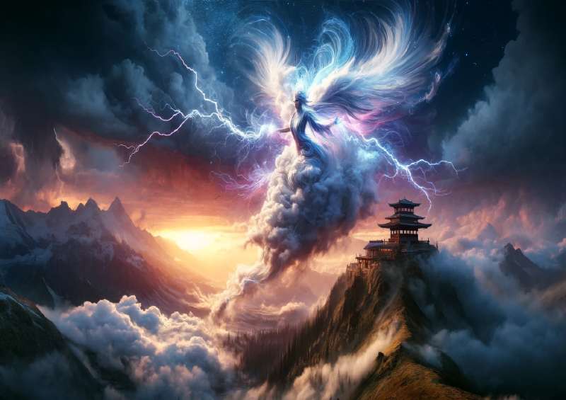 Air elemental spirit her form a whirlwind of clouds and lightning