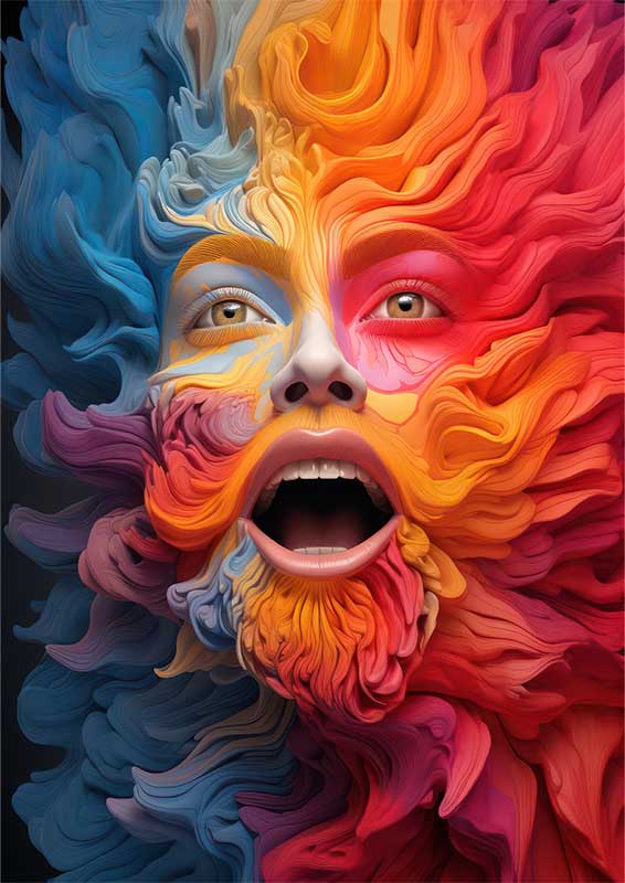 Whimsical Colorplay colorful hairy face