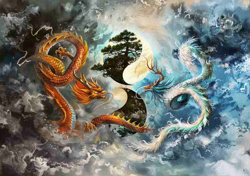 Dragon and phoenix yin yang