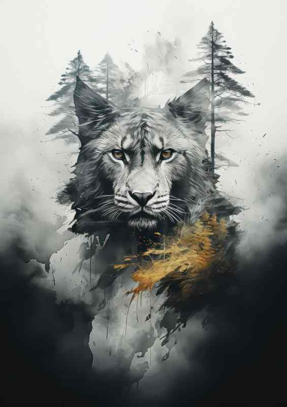 Natures Nebula Double Exposure Mountain Cat Art