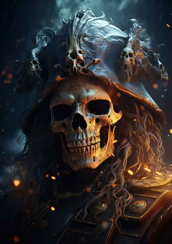 The old pirate skull sails the ocean