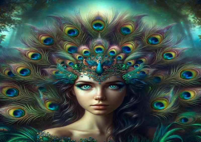 Enchanting goddess adorned with a peacock feather crown