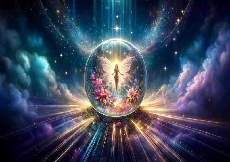 Ethereal scene within a crystal orb featuring a fairy