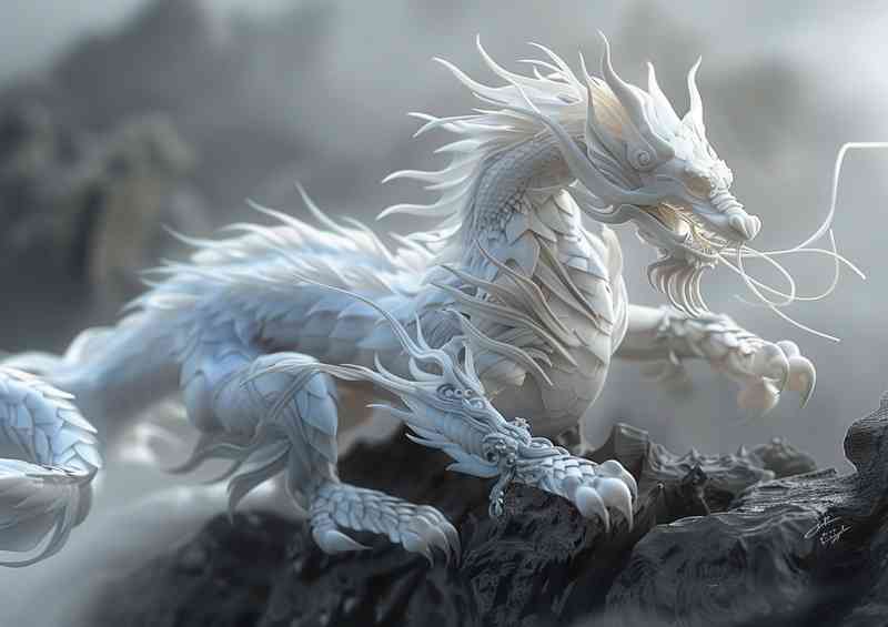 Fantasy creatures white dragon | Metal Poster