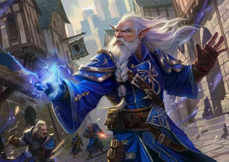 Gnome mage in blue robes in Battle mode