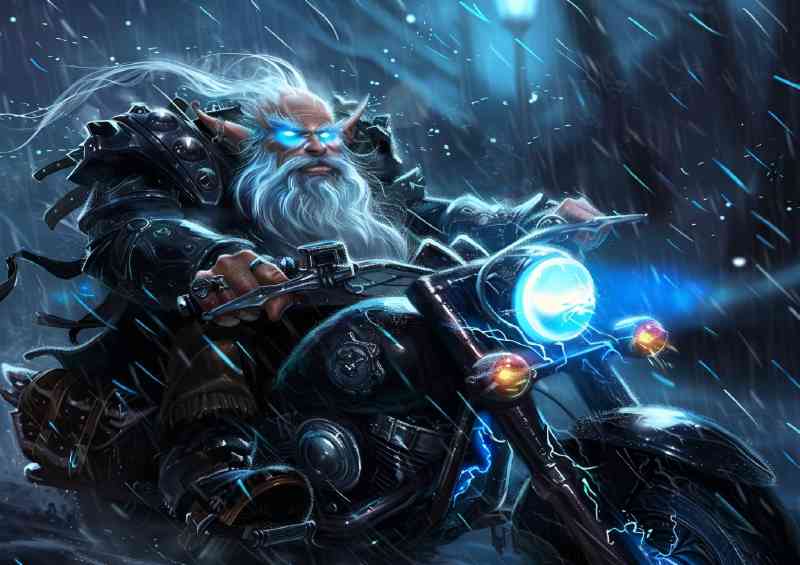 Gnome with white beard on a bike
