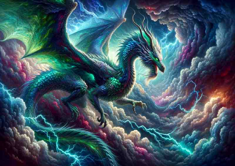 Majestic Dragon scales shimmering in hues of emerald and sapphire