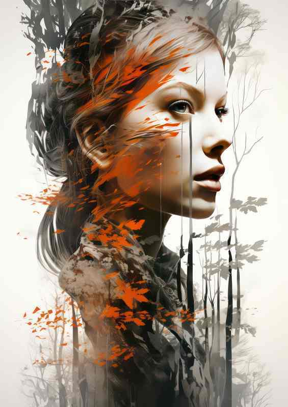 Synergy Double Exposure Forest Dreams girl in the woods