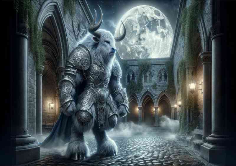 Majestic Minotaur clad in ornate armor standing guard
