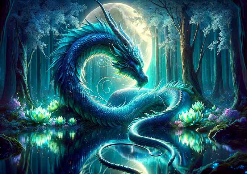 Mystical Dragon scales shimmering in shades of azure and emerald