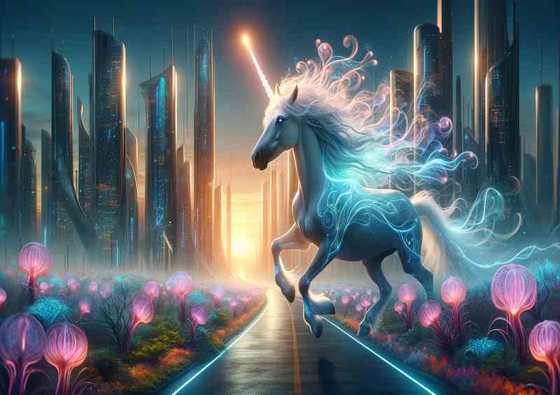 Mystical unicorn its mane flowing with ethereal light