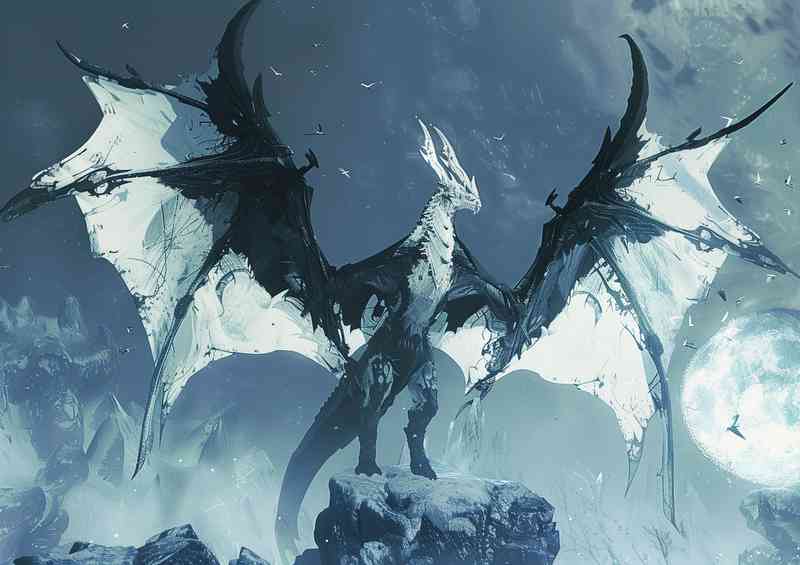 Mythical creature with black and white wings