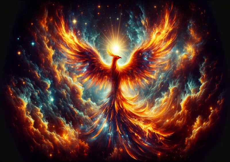 Phoenix its feathers a blaze of solar flares and cosmic fire
