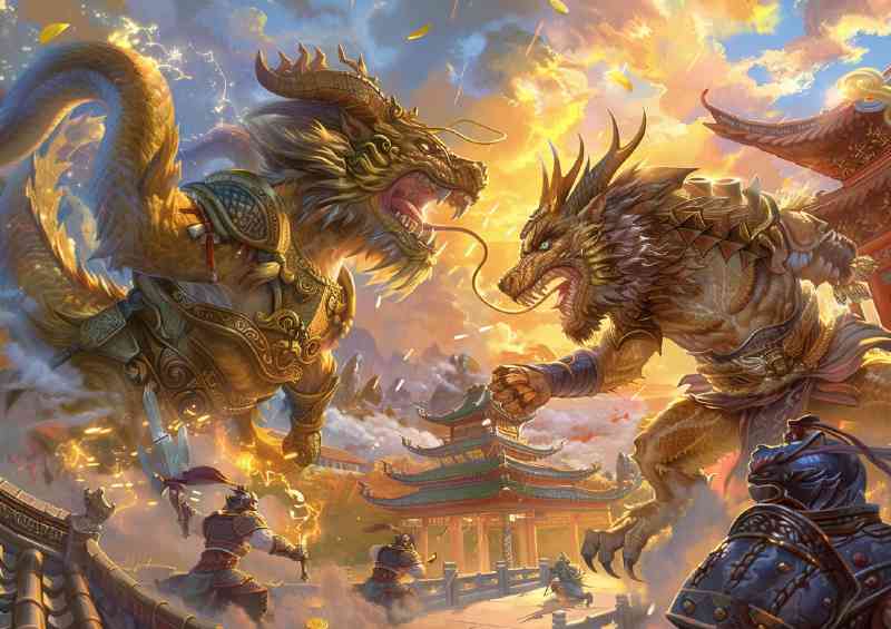 Three majestic golden Dragons