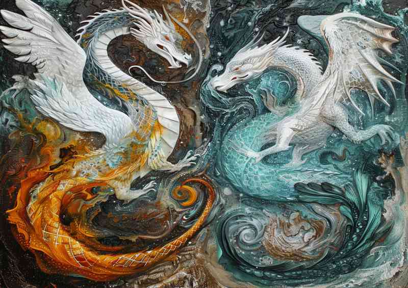 Two Dragons and birds are on fire