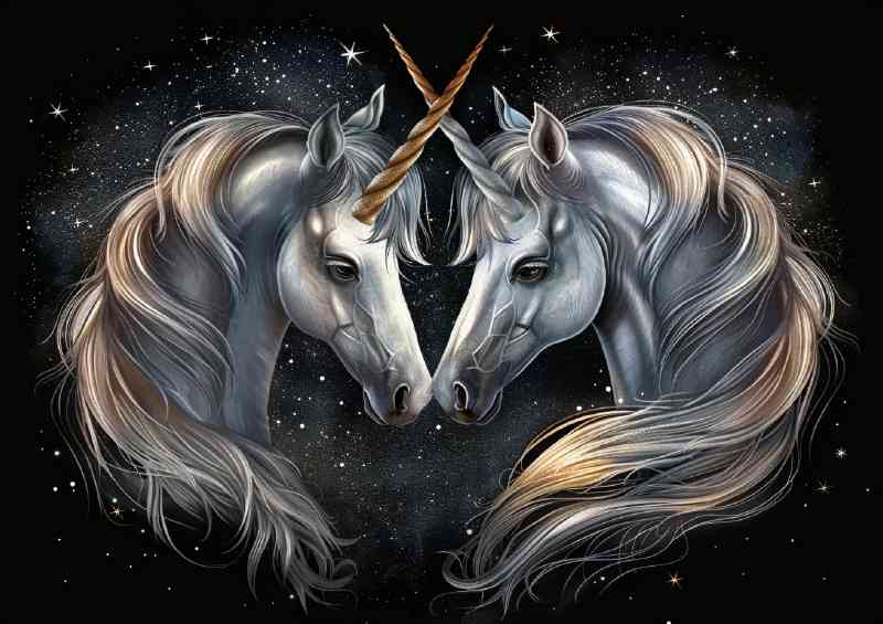 Two Unicorns with long silver and golden manes