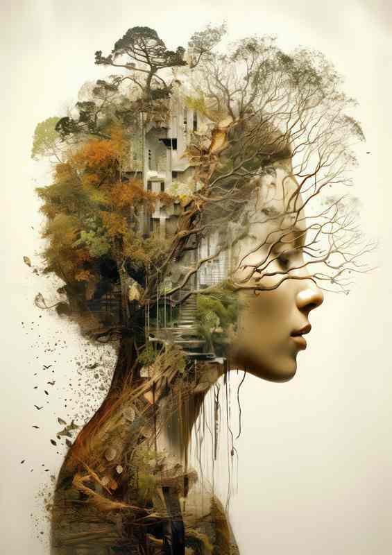 Womans Head Enigmatic Double Exposure