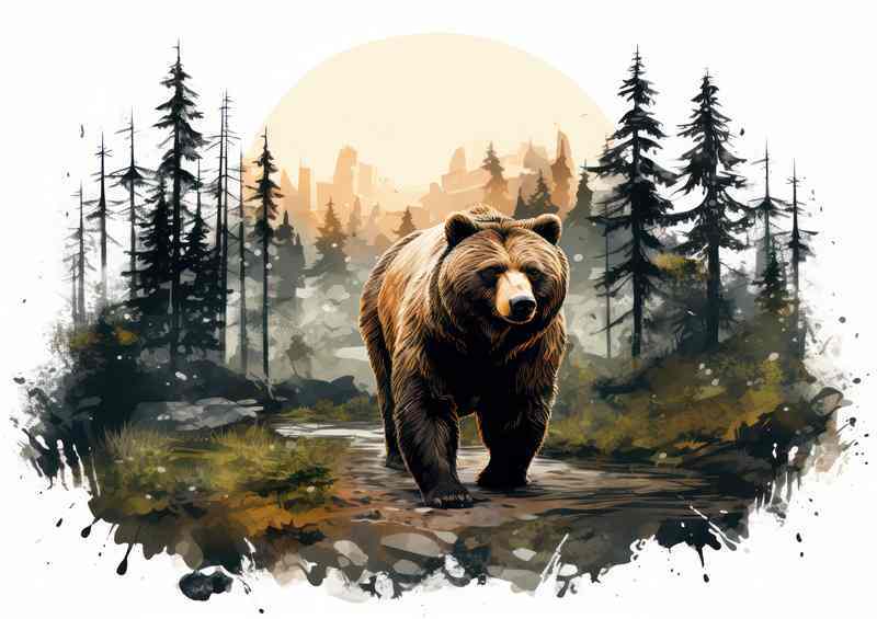 Artistic Forest Landscape Fusion Bear