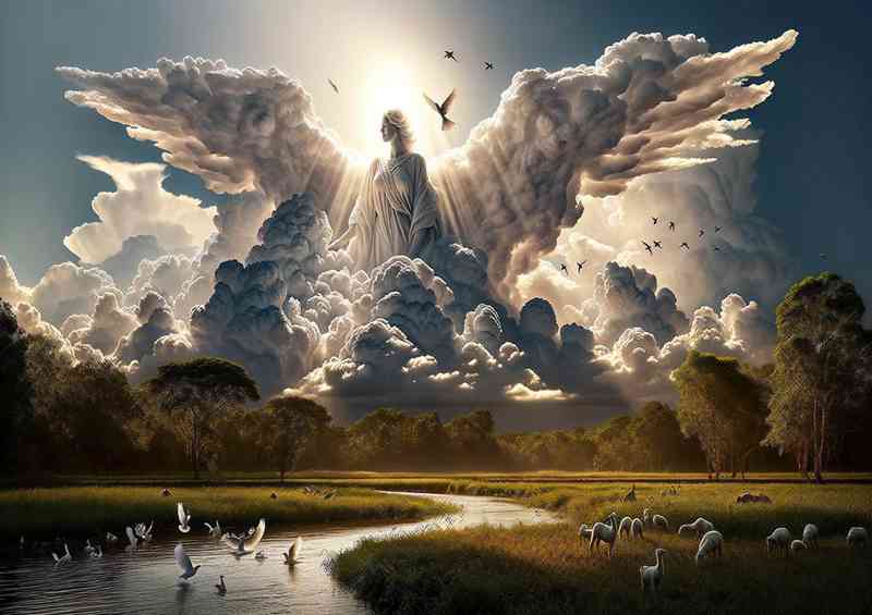 clouds form the shape of a celestial angel in the sky