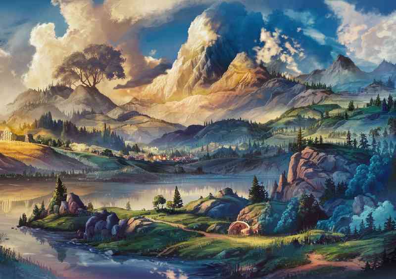 A breathtaking Mountain painting style
