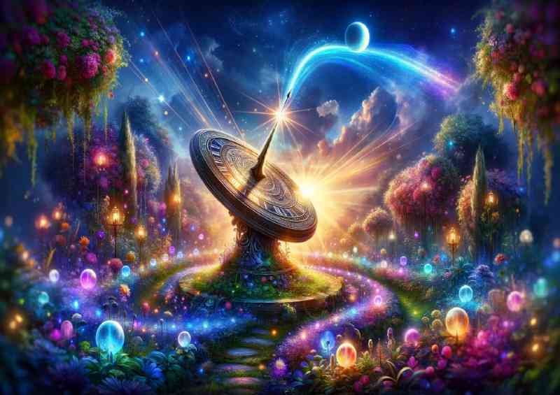 Timeless Sundial set in a luminous fairy garden