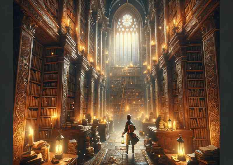 Towering bookshelves and mystical artifacts