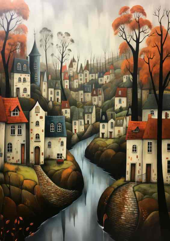 Cheerful Village Scenes Pastel Whimsy